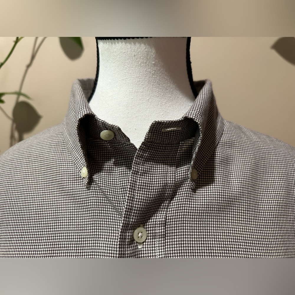 Men’s Ralph Lauren Plaid Long Sleeved Button-Down Brown & White Shirt - Picture 7 of 15